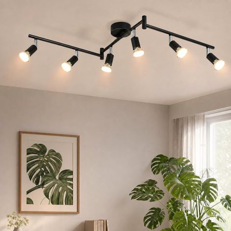 Spot de Plafond LED 6 Spots Plafonnier Noir Salon Plafonnier Moderne GU10 Spot de Plafond Pivotant 330° Rotatif Lampe de Cuisine Spot Spot Plafond Chambre Sans Ampoule (1/5)