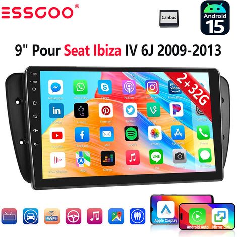 Autoradio 9" avec Apple CarPlay pour SEAT Ibiza 6J (2009-2013), 32/64 Go, Android 15, RDS, GPS et Wi-Fi - 2+32G