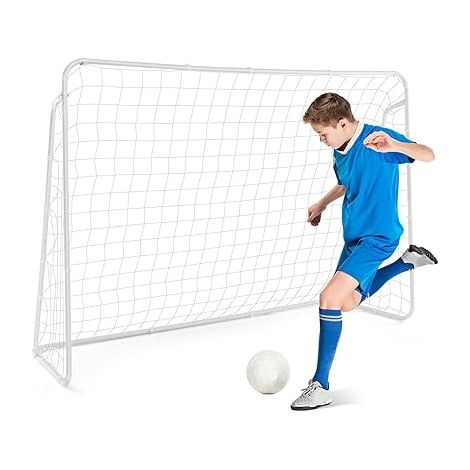 GOPLUS But de Football avec Cadre en Métal, Filet en Polyester, Cage de Football Portable, Piquets de Terre Inclus, 216x152x76 cm (1/4)