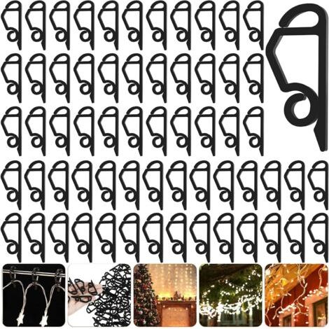 100 Clip de lumière de Noël, crochets de gouttière pour lumières d'extérieur, clip de Lumière pour décoration de Noël, pour guirlandes lumineuses et fixation (Noir) (1/5)