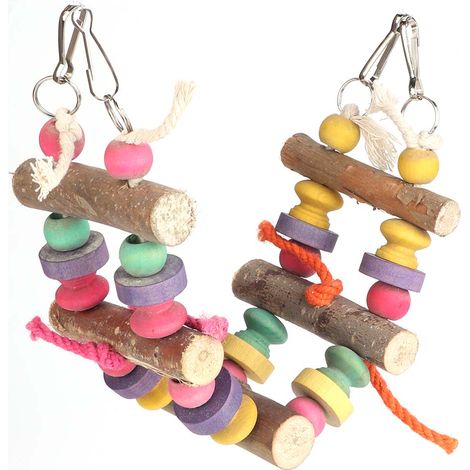 Balançoire suspendue en bois pour oiseaux, jeu d'éveil coloré, pont à mâcher, jouet de cage pour perroquet (1/5)