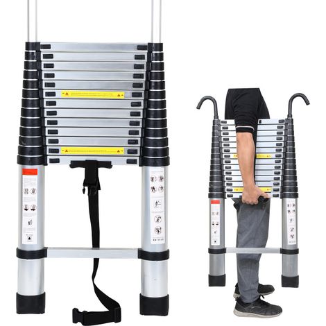 SWANEW Scala telescopica 4.4M Silber Scala telescopica pieghevole con naselloScala singola diritta carico massimo 150 kg (1/5)