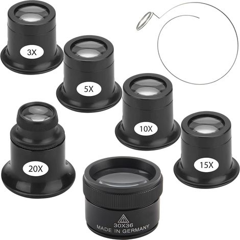 Loupe Horloger 6 Pièces Loupe de Bijoutier 3X 5X 10X 15X 20X 30X Loupes pour Montre Horloge et Détails Précis Réparation (1/5)