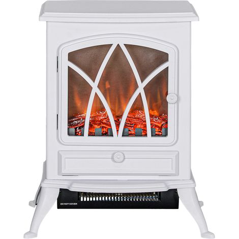 Cheminée électrique sur pied 1000/2000 W - Foyer décoratif à effet flamme LED, blanc (1/5)