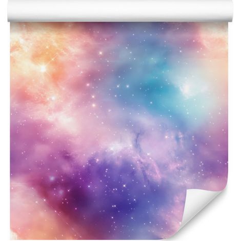 Papel pintado de galaxia en acuarela, violeta y azul, fondo coral, 50x1000 cm (1/5)