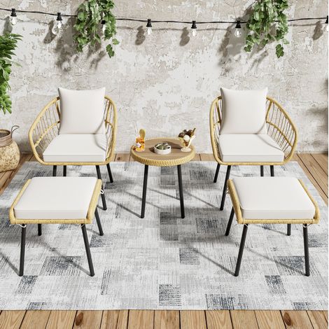 table salon jardin set 5 pièces rattan naturel blanc HAVRYA (1/5)
