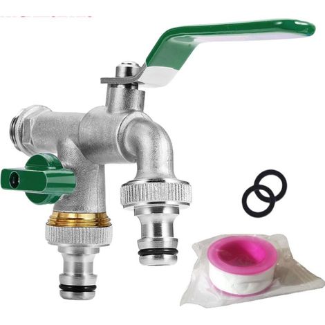 1/2'' Pouce Robinet d'eau en Laiton Double de Qualité Supérieure, Résistant à la Rouille et au Gel + 2X Raccords de Tuyau Gratuits Pour Jardin, Machine à Laver, Baril de Pluie