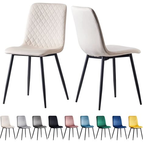 Set of 2 Designer Velvet Fabric Dining Chairs Metal Legs Lexi Chairs BEIGE