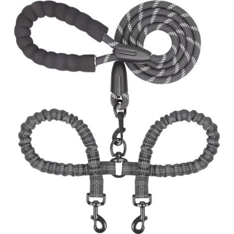 Laisse double pour deux chiens, robuste et réglable, anti-enchevêtrement, extensible et rétractable, idéale pour promener deux chiens. (1/5)