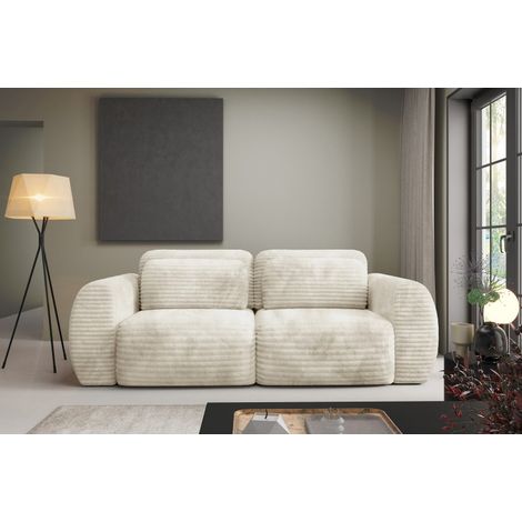 Tendencio – Canapé convertible 3 places CLADIA beige – Mécanisme DL facile – Couchage 160 x 200 cm – Rangement intégré – Structure bois de pin et hêtre (1/2)