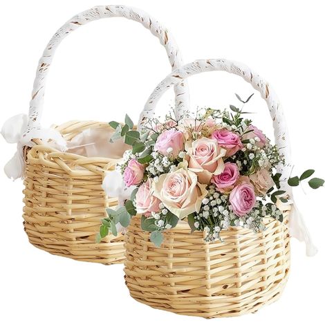 panier de fleurs pour mariage, panier de demoiselle d'honneur avec poignée, mini panier de fleurs tressé, panier de Pâques avec poignée, petit panier en osier avec poignée, tressé avec (1/5)