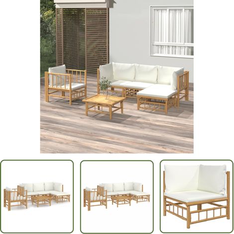 The Living Store Salon de jardin 6 pcs avec coussins blanc crème bambou - Salon De Jardin - Mobilier De Jardin - Ensemble De Salon - Ensemble De Meubles De Jardin - Bamboos (1/5)