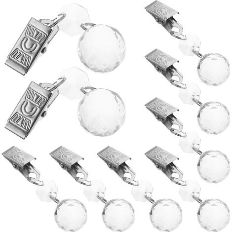 Lot de 12 poids décoratifs en forme de goutte d'eau en cristal avec pinces métalliques - Poids décoratifs robustes - Pinces de lestage pour nappes et rideaux (1/5)