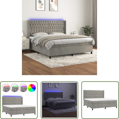 Matelas à ressorts ensachés -  Sommier à lattes de lit matelas et LED Gris clair 160x200 cm (1/5)