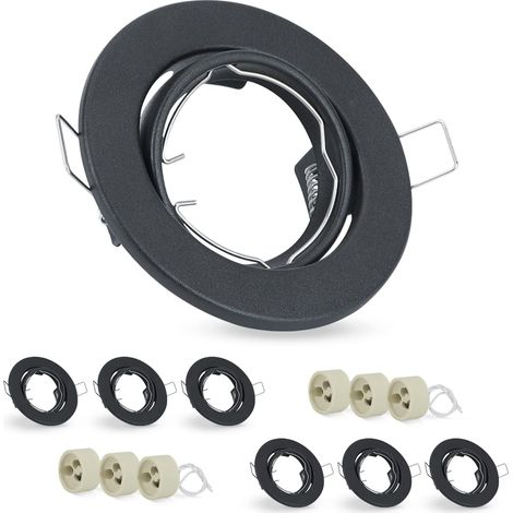 ZMH Spot encastrable GU10 Set - Douilles GU10 230V diamètre du trou 50mm avec socle en inox Cadre d'éclairage encastrable Spot orientable 30° pour sources lumineuses LED halogène - noir-6PC
