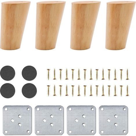 Ensemble de 4 pieds de meuble en bois de chêne – Hauteur 8 cm – Capacité 100 kg – Accessoires inclus pour installation rapide (1/5)