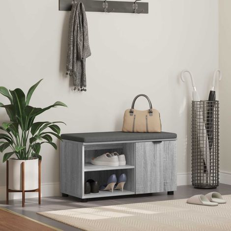 Flurbank mit Kissen mit Regal Graues Sonoma 80 x 38 x 46 cm