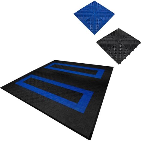 Vented Garage Floor Tiles With Edges – 165 Black & 60 Blue