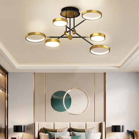 Lustre LED à 6 têtes avec télécommande, plafonnier LED à intensité variable 72 W, suspension, 3 températures de couleur (3 000 K-6 000 K), 100 cm (1/5)