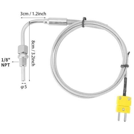 1 M Thermocouple type EGT K avec embout et connecteur exposés pour sonde de température de gaz (1/4)