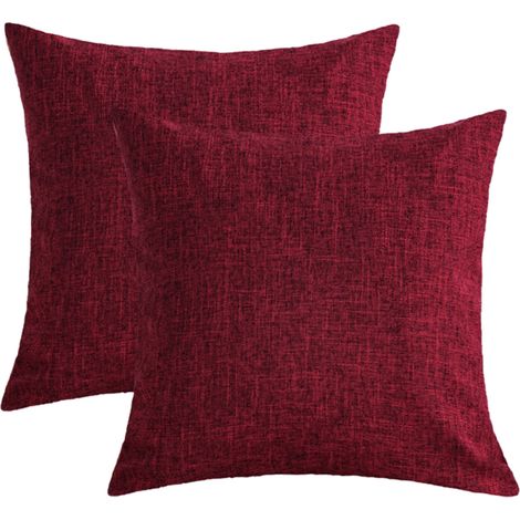 Lot de 2 housses de coussin lin couleur bordeaux pour canapé lit décoration salon (1/5)