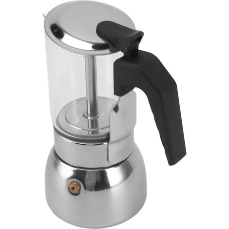 Cafetière moka classique 4 tasses avec couvercle en verre, base en acier inoxydable pour cuisinière électrique (1/5)