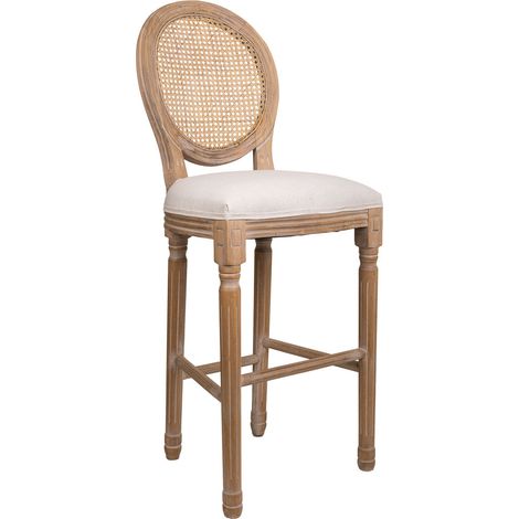Taburete de madera tapizado color crema 48x42x76/121
