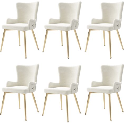 Set di 6 sedie da pranzo in velluto beige con gambe in metallo dorato HOMVRA (1/5)
