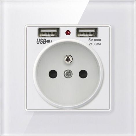 Prise Murale, Prise Electrique Murale avec Double USB - Chargeur pour iPhone/Android（1 pcs） (1/5)