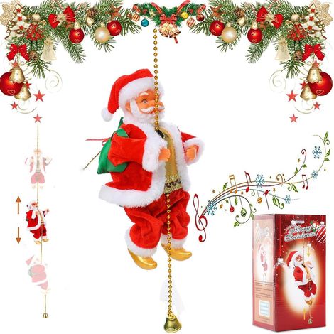 Pere Noel Grimpeur Automate, Électrique Père Noël Qui Twerk avec Musique, Cadeau de Noël, Decoration Noel Interieur ou Exterieur, pour Sapin de Noel, Festival, Fête, Maison (A) (1/5)