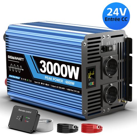 Onduleur Onde Sinusoïdale Pure 24V 3000W Continu 6000W Crête, Convertisseur Tension pour Système Solaire Autonome (1/5)