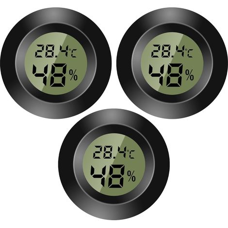 3er-Pack digitales Mini-Innenthermometer – Temperatur- und Feuchtigkeitsmonitor – digitales Hygrometer für Kinderzimmer, Gitarren-Inkubator, Reptilien, Auto-Gewächshäuser – Schwarz