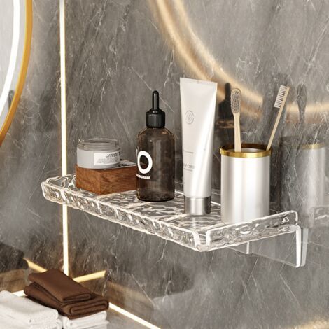 Étagère de rangement pour salle de bain en acrylique ondulé avec système d'égouttage, sans perçage, fixation murale, organisateur de cosmétiques, incluant de la nano viscose