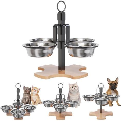 Gamelle surélevée pour chien et chat - Avec 4 gamelles en acier inoxydable - Support réglable en hauteur - Gamelle pour chat - Nourriture pour chat - Nourriture pour chat - Petits chiens (1/5)