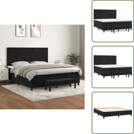 The Living Store Sommier à lattes de lit avec matelas Noir 180x200 cm Velours - Matelas à ressorts ensachés (1/5)