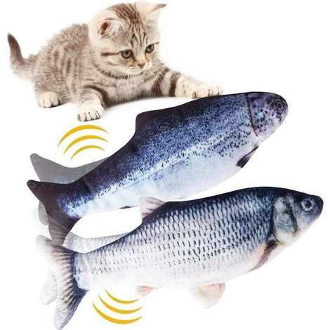 Jouet pour chat 2 pièces, jouet de poisson électronique de simulation réaliste, jouet pour chat poisson en mouvement USB chargement chaton joue (1/5)