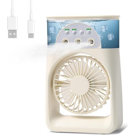 Ce mini climatiseur portable 4 en 1, qui fait également office de refroidisseur et de mini ventilateur silencieux mais puissant, dispose de trois vitesses de ventilation. (1/5)