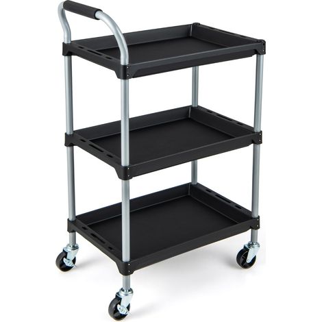 Carro de herramientas de 3 niveles 64 x 40 x 102 cm práctico y fácil de maniobrar metal negro 200011392