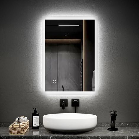 Miroir de Salle de Bain LED 50 x 70 cm avec éclairage 6500 K Blanc Froid avec Interrupteur tactile + Anti-buée IP44 économie d'énergie A++ (1/5)