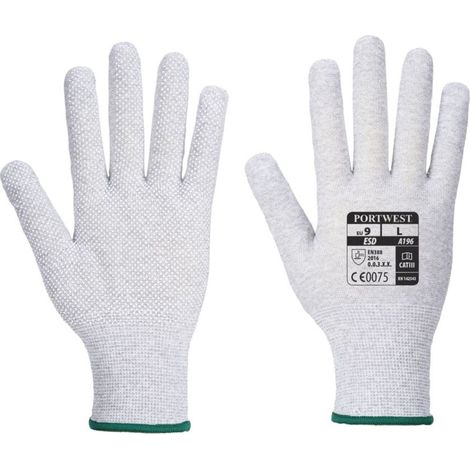 Gants de travail Portwest MICRO DOT ANTISTATIQUE ESD Gris / Blanc 6. (1/3)