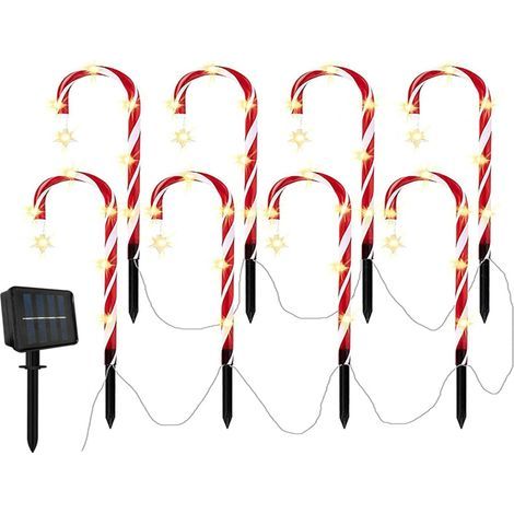 Lot de 8Canne Lumières. Décoration de Noël Extérieur Lumineuse.Lumières Canne Noël.Lampes LED. Forme Canne à Sucre Feux de Balisage Chemin.Convient pour jardin Cour décoration de Noël(Blanc chaud) (1/5)