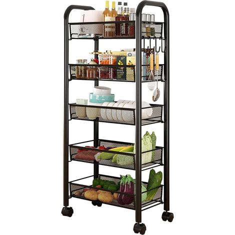 Étagère à 5 niveaux empilable pour légumes, rangement de légumes avec roulettes, étagère pour légumes pour cuisine, rangement pour fruits et légumes (1/5)