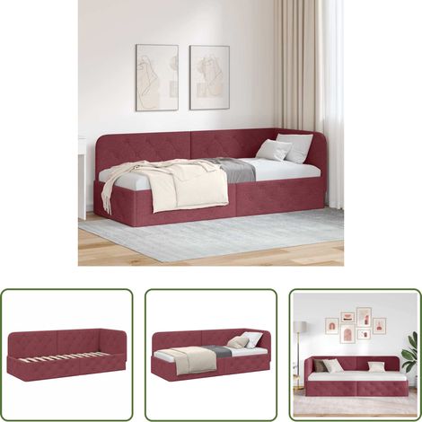 vidaXL Canapé et lit - Cadre de lit d'angle Bordeaux 80 x 200 cm tissu (1/5)