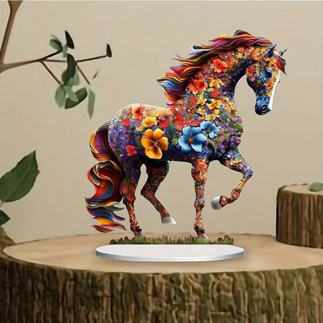 Cheval - Ornement Acrylique 2D avec Socle - Décoration de Bureau et Intérieur - 14,5 x 13,5 cm - Lot de 1 (1/5)