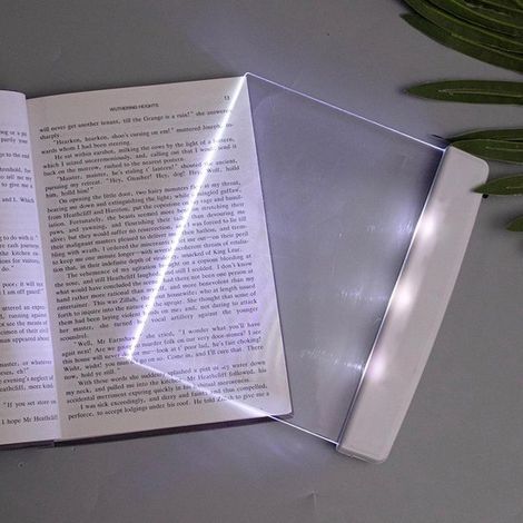 Lampe de lecture LED plate pour la maison, idéale pour lire au lit le soir, éclairage LED lumineux pour les pages, éclairage marque-page pour faciliter la lecture, sans fil (blanche) (1/4)
