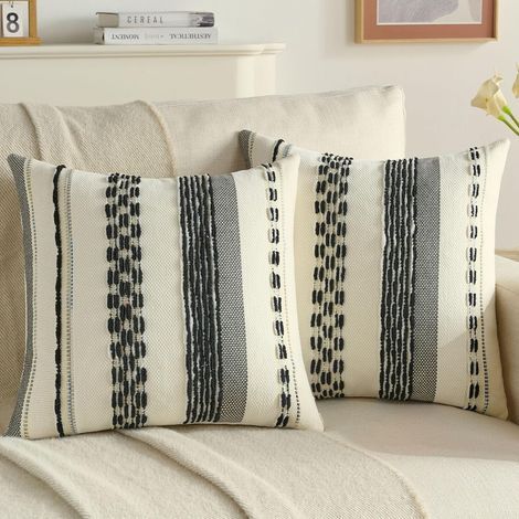 Set of 2 Cushion Covers, 45x45 cm, Zipped, Chenille Fabric, Living Room/Bedroom Decoration (1/5)