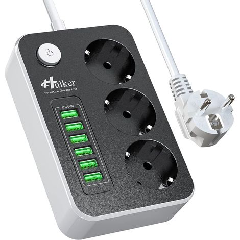 Multiprise 3M avec USB, 3 Prises avec 6 Ports USB (5V/3,4A) Multiprise Electrique Multi avec Interrupteur USB Chargeur Cable 3 Mètres pour Maison, Bureau (1/5)