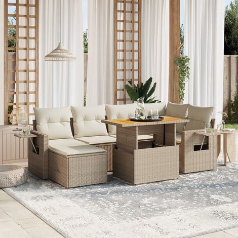 vidaXL Salon de jardin avec coussins 7 pcs beige résine tressée (1/4)