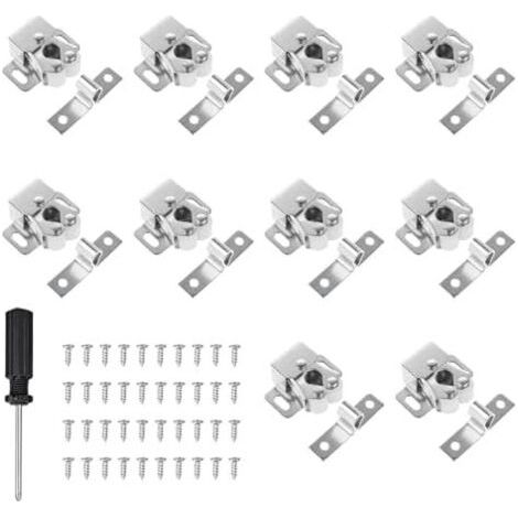 10 Pièces Loquets à Double Rouleau Pour Armoire, Fermeture Porte Placard, Loqueteaux De Meuble, Livré Avec 1 Tournevis Cruciforme Noir 4 Mm(Nickel) Nickel - (1/5)
