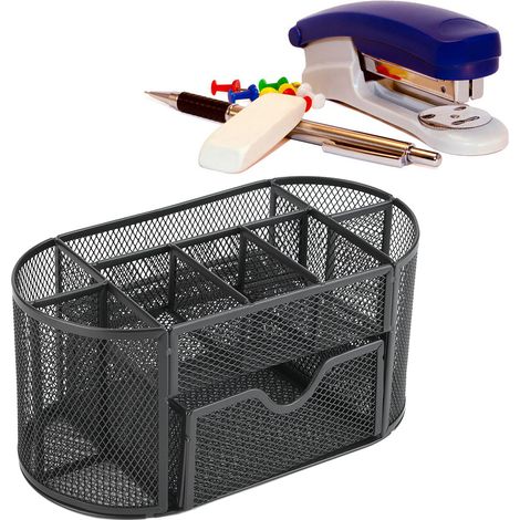 Organisateur de Bureau en Métal avec Pot à Crayons pour Fournitures Scolaires, Rangement de Bureau Moderne (1/3)